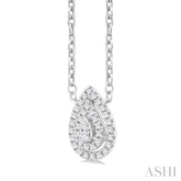 1/6 ctw Double Halo Pear Shape Petite  Round Cut Diamond Fashion Pendant With Chain in 10K White Gold